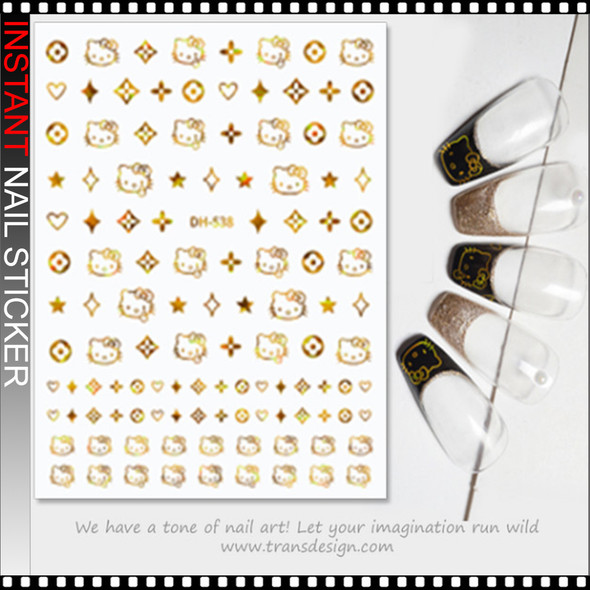 NAIL STICKER Cartoon, Hello Kitty & LV Laser Gold #DH-538